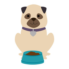 Naklejka premium cute dog breed with dish food character vector illustration design