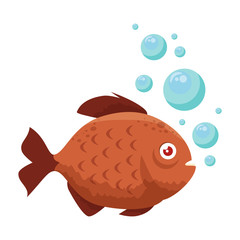 cute ornamental fish with air bubbles vector illustration design