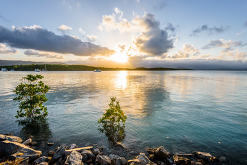 Port Douglas, Cairns, Queensland Australia: Beautiful summer sunset coast view to charming bay...