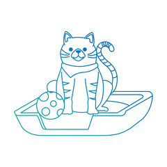 cute cat mascot in the bed with ball character vector illustration design