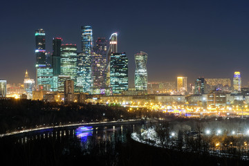Moscow, Russia - March, 23, 2018: Landscape with the image of night Moscow