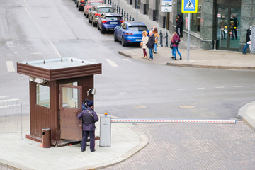 Moscow, Russia - April, 2, 2018: image of police station on the roadside in Moscow