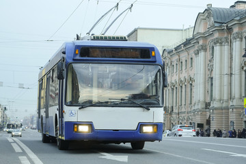 St. Petersburg, Russia - April, 17, 2018: trolleybus on the street of St. Petersburg