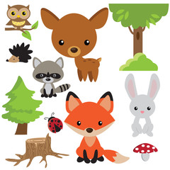 Forest animals vector cartoon illustration