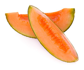 Ripe cantaloupe melon on white background