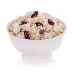 Rice Cooked with Red Kidney Beans isolated on white background.