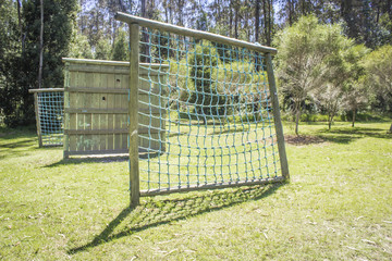 Military training camp made of wood. Sport concept