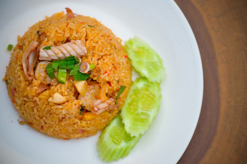  Fried rice with chili and squid paste. Thai food.