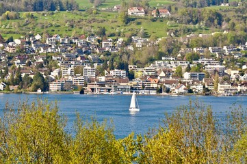 Blick von der Halbinsel aussetzen Stadt Meilen am Zürichsee, Schweizer See