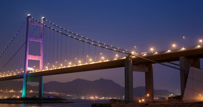 Tsing Ma bridge in Hong Kong at night