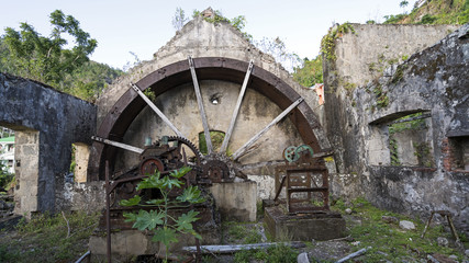 Sugar Mill ruins in Dominica. Sugar was the source of West Indies wealth for centuries. Growing sugar cane and processing was labor intensive and grueling, leading to intensive use of slave labor.
