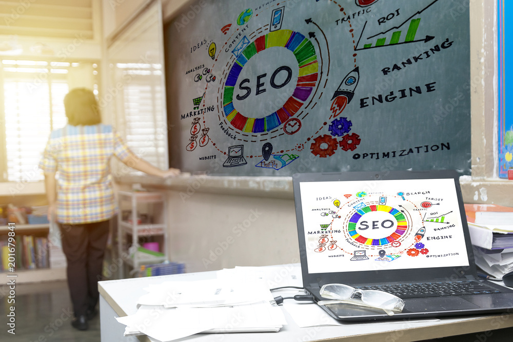 Aufkleber searching engine optimizing seo browsing concept.