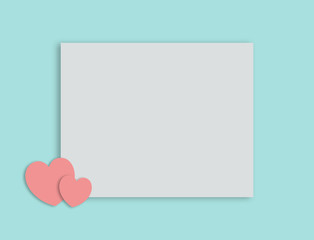 Love letter with pink hearts in pastel colors with empty text space.