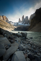Mirador las Torres the three jagged granite granite towers in Torres del Paine National Park