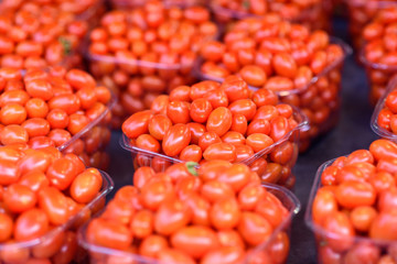 Background of fresh  red and yellow cherry tomatoes