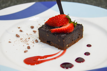 Gourmet browny with strawberry