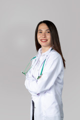 Beautiful smiling Turkish female doctor woman with self confident pose