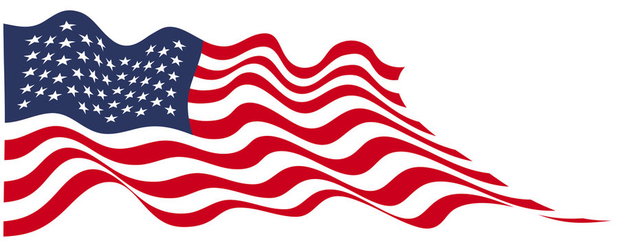 USA flag flying on white vector illustration.