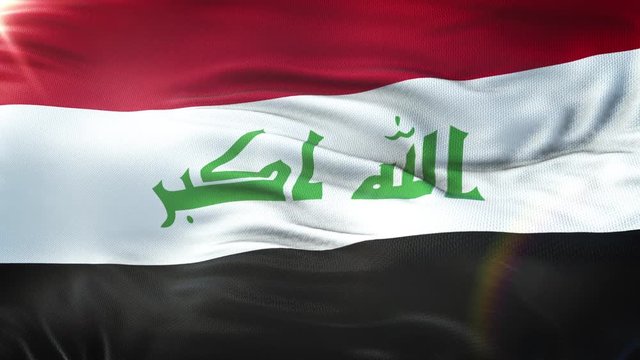 Flag of Iraq waving on sun. Seamless loop with highly detailed fabric texture. Loop ready in 4k resolution.