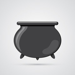 Colored flat icon, vector design with shadow. Cartoon witches cauldron for illustration of magic, witchcraft, boiling potions. Symbol of Halloween