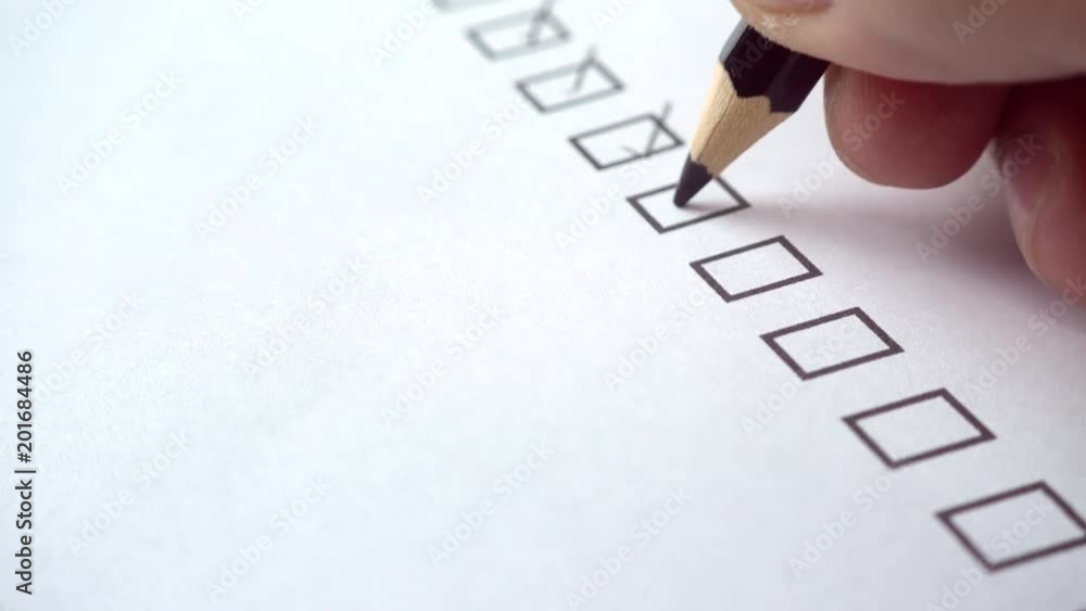 Poster a person checking off a to do list. check all the boxes of a checklist, close-up, 4k
