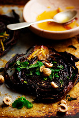 roasted cabbage steaks with hazelnut dressing