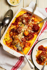 Baked smoky meatballs with polenta.style rustic