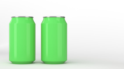 Two small green aluminum soda cans mockup on white background