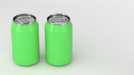 Two small green aluminum soda cans mockup on white background