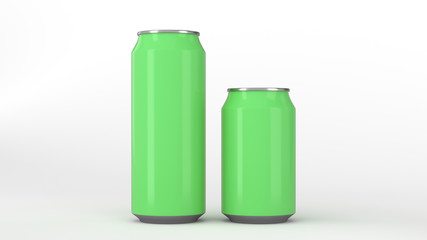 Big and small green soda cans mockup