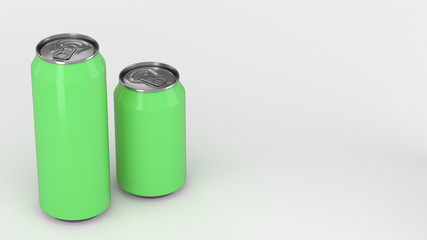 Big and small green soda cans mockup