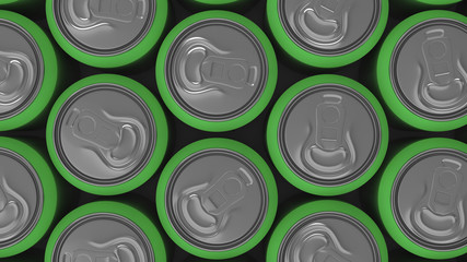 Big green soda cans on white background
