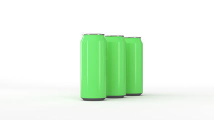 Raw of green soda cans