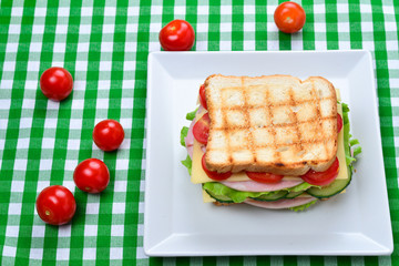 Sandwich bread tomato, lettuce and yellow cheese