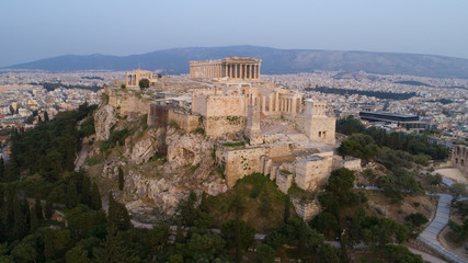 Aerial view of Acropolis of Athens ancient citadel in Greece