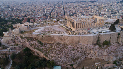 Aerial view of Acropolis of Athens ancient citadel in Greece