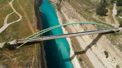 Aerial view of famous Corinth Canal of Isthmus, Peloponnese.