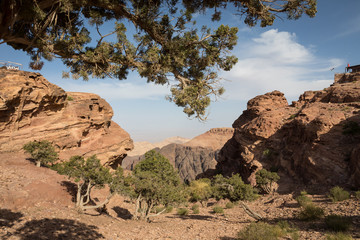 View over the canyon from the highest observation point in the ancient city of Petra (Jordan)