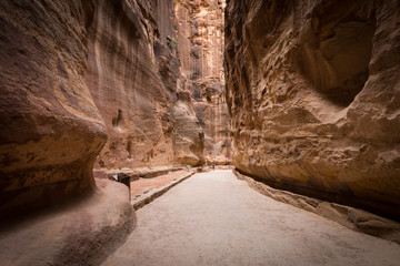 Fantastic beauty of the Siq gorge in Petra, Jordan