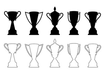 Champion cup with handles. Award cups silhouette. Champion cup outline. Vector  illustration.