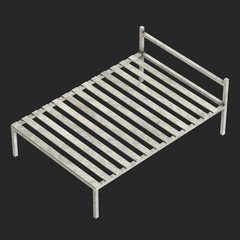 Base orthopedic wooden bed 3d render illustration on black background