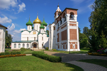 Fototapeta na wymiar bell tower and Church Inside The old monastery. Suzdal, Russia