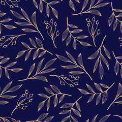 Botanical pattern of leaves and berries. Pattern of leaves.