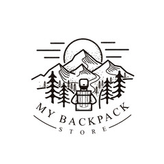 backpack and mountain illustration logo