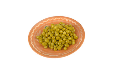 green peas on a bowl on a white background
