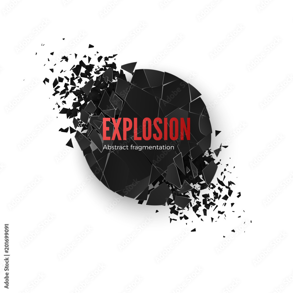 Poster banner explosion simulation. explode and destruction. circle shatter effect. vector illustration iso