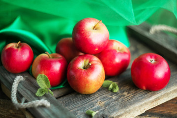 group of fresh red apples on wooden background natural concept for fresh natural food and vitamins