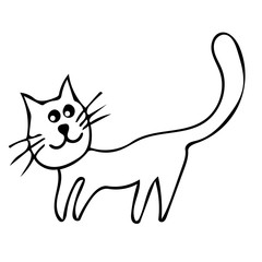 Cartoon cute cat hand drawn icon vector line art illustration