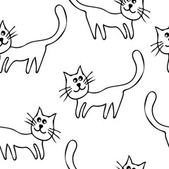 Cartoon cute cat hand drawn icon vector line art illustration
