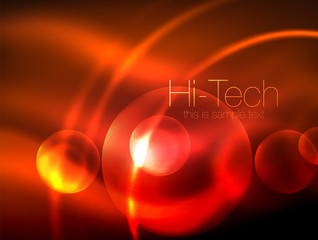 Blurred neon glowing circle, hi-tech modern bubble template, techno glowing glass round shapes or spheres. Geometric abstract background